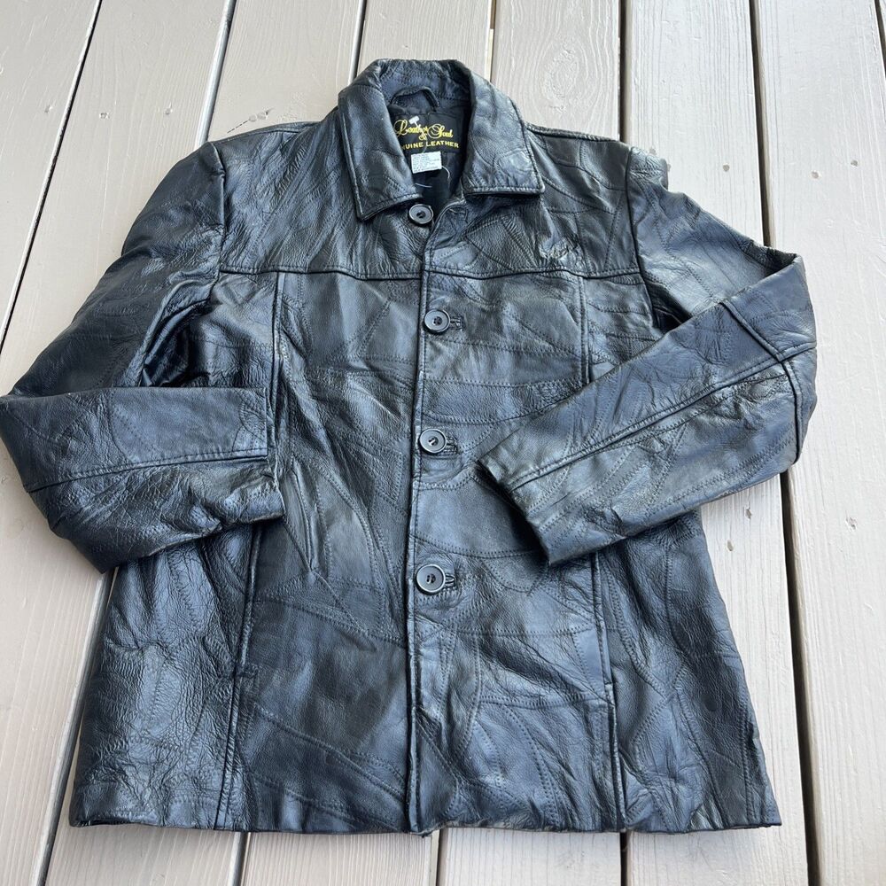 LEATHER & SOUL Vintage 1970's Men's Genuine Leather Jacket Patchwork Size Small